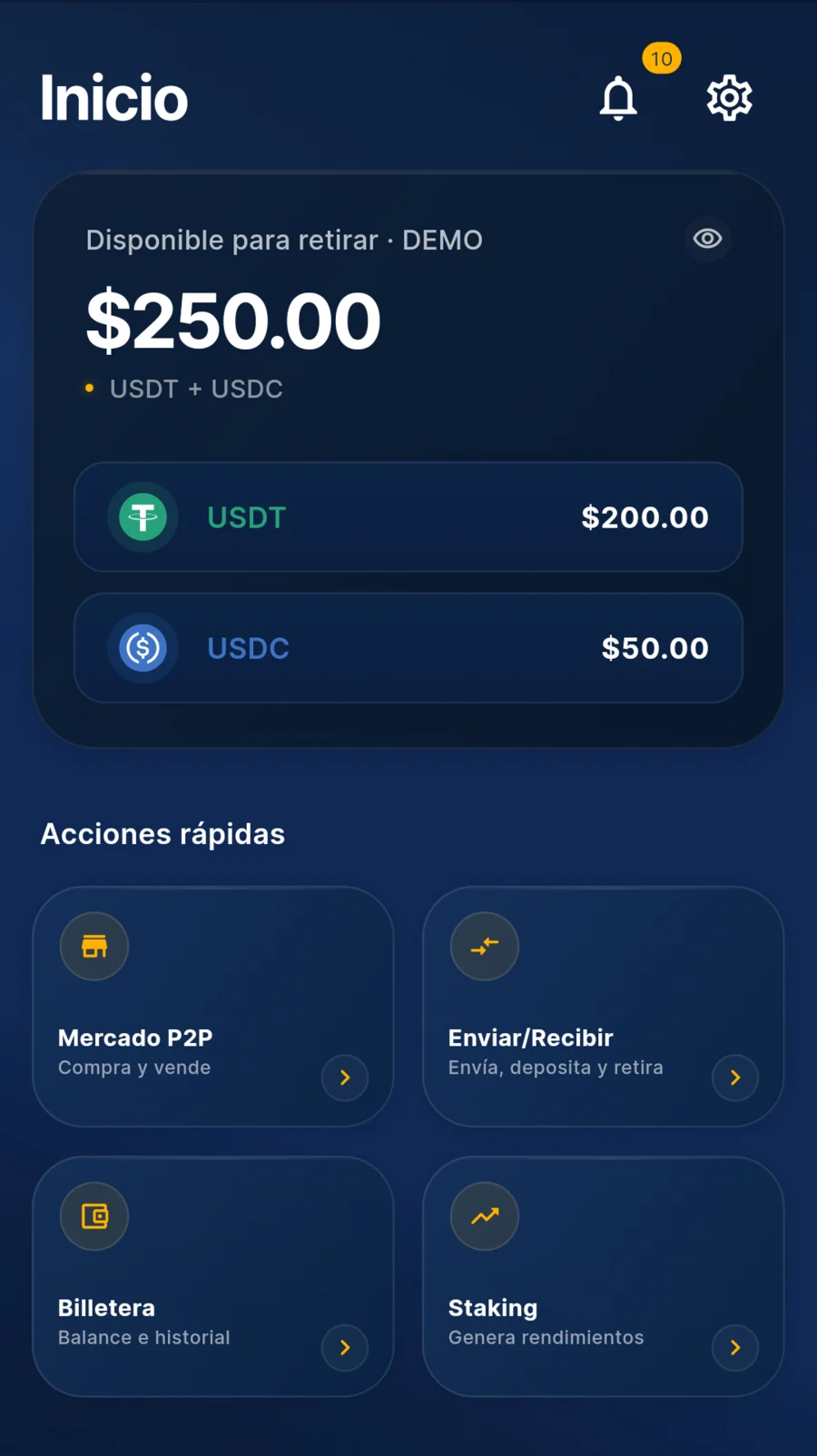 Captura de Wallet y balance en Cambia+
